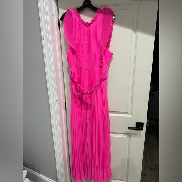 SELF PORTRAIT CHIFFON MIDI RUFFLE PLEADED PINK DRESS 12 - Picture 1 of 11